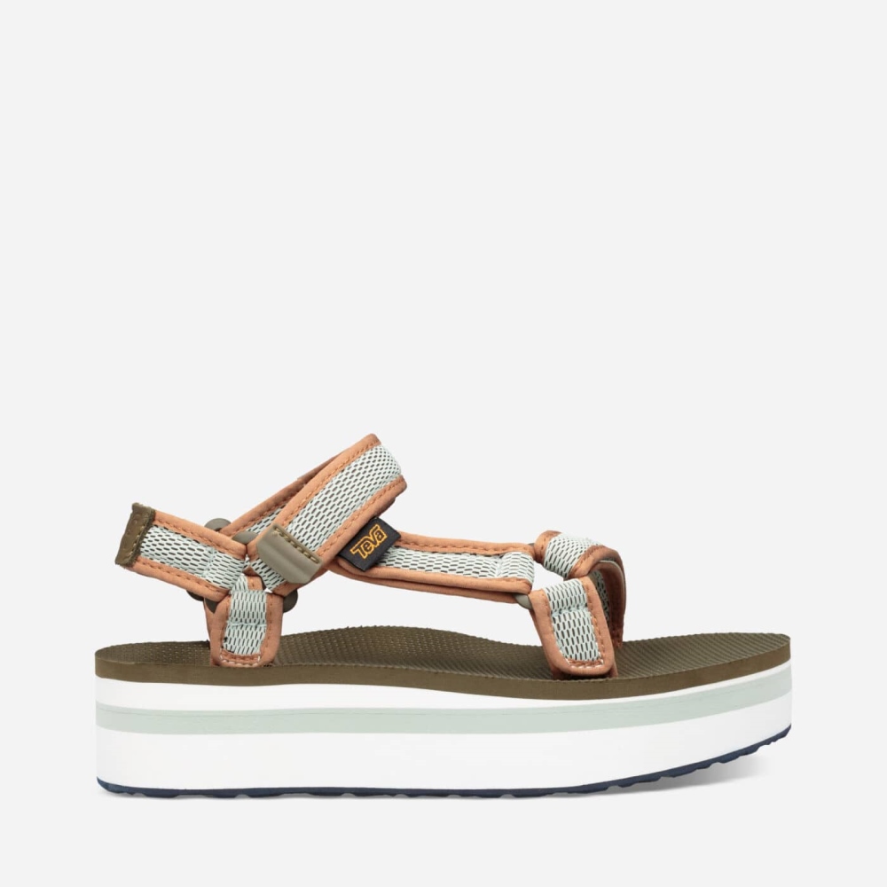 Teva Flatform Universal Mesh Print - Women's Teva Sandals - Dark Olive / Orange | India (LCFW76524)